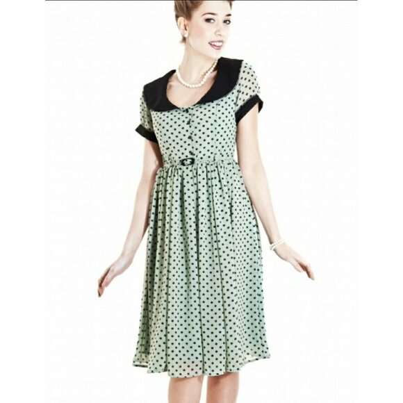 NEW Collectif Betty Lou Doll Polka Dot Chiffon Dress Retro rockabilly pin up S - Picture 2 of 8